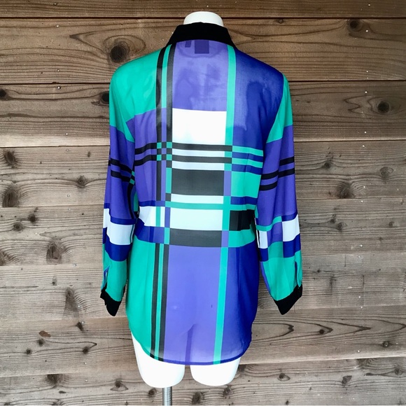 SOLO Moda Sheer Color Block Long Sleeve Button Down Blouse Size 6 - Picture 7 of 13